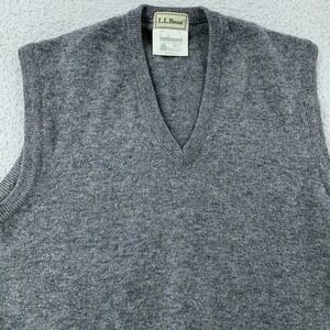 L.L. Bean Sweater Vest FITS S/M Gray 100% Lambswool Knit V Neck Made in‎ England